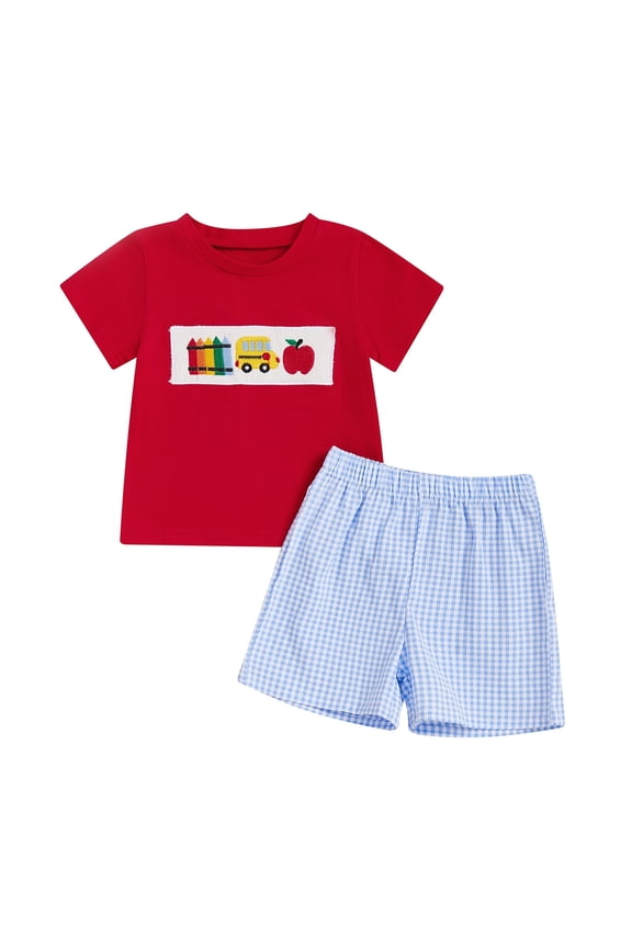 Back to School Toddler Baby Boy Outfit Embroidery T Shirt and Shorts Set 18 24 Months 2T 3T 4T 5T First Day of Preschool Kindergarten Clothes