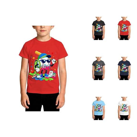 Back to School Shirt for Boys Short Sleeve Cartoon Prints T Shirts Crewneck Kids Clothes 1-13 Years