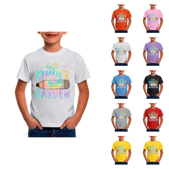 Back to School Shirt Short Sleeve Hello Kinder Garten Boys T Shirts Crewneck Kids Clothes 3-13 Years