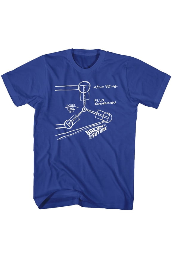 Back to The Future Movie Flux Sketch Adult T-Shirt Tee Blue