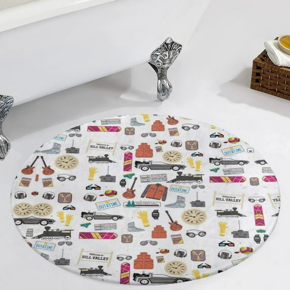 Back to The Future Paper Cut Illustration Round Area Rugs for Bedroom Living Room, 5FT Soft Comfy Indoor Circle Carpets, Carpet Home Decor Floor Mat