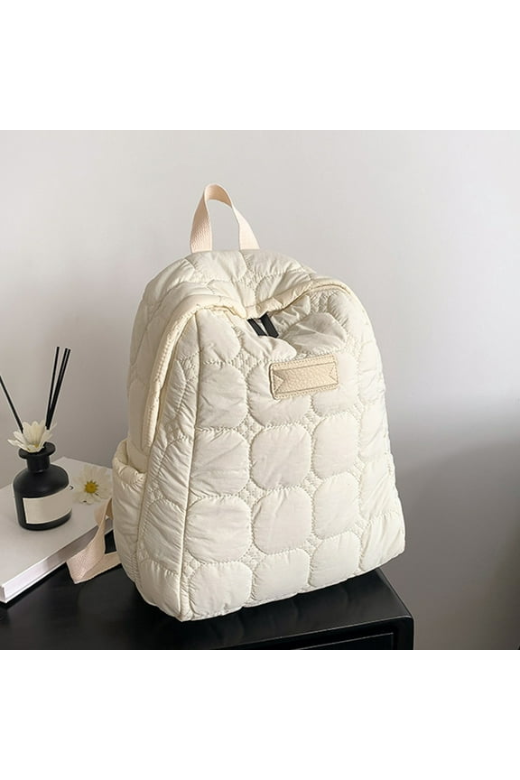 Back to school Saving!Fnyoxu Cotton Padded Backpack Casual Lightweight Backpack(White)