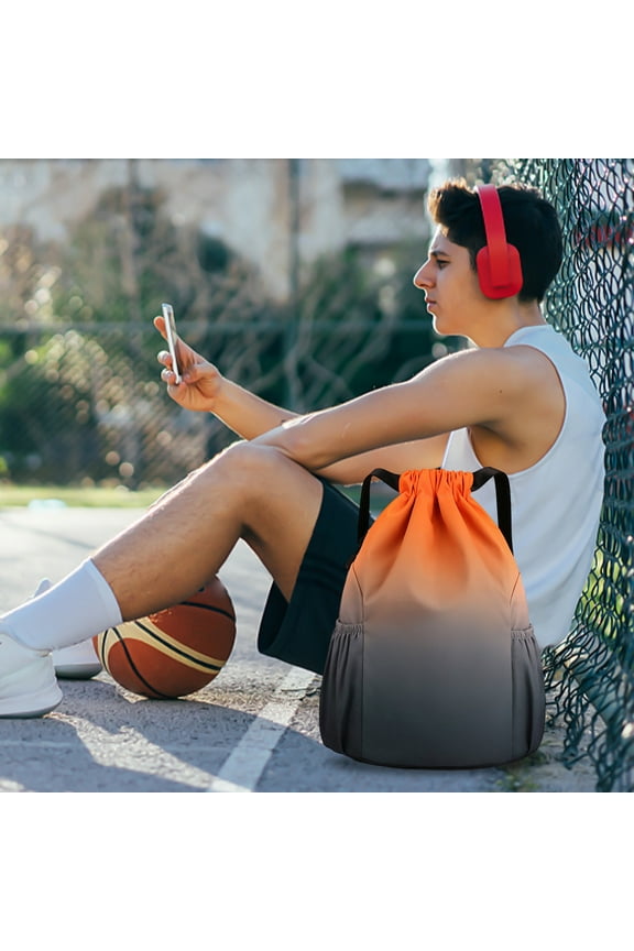 Back to school Saving!Fnyoxu Sports Backpacks Large Capacity Drawstring Gym Bag Backpack with Side Outer Pocket for Quick Access(Orange)