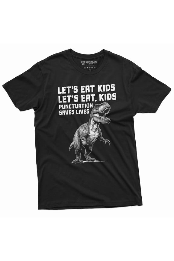 Back to school T-shirt Grammar punctuation tee shirt Let's eat, kids Tee Shirt school college tee (Large Black)