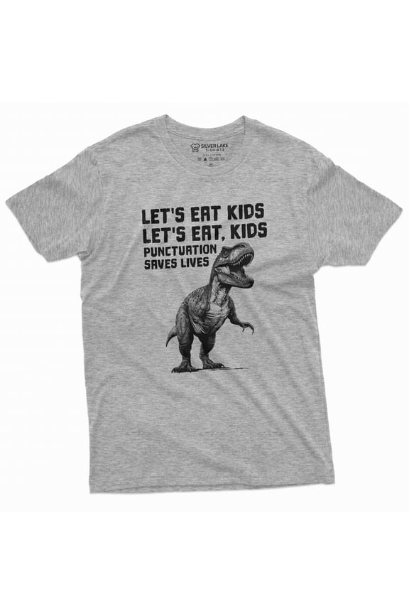Back to school T-shirt Grammar punctuation tee shirt Let's eat, kids Tee Shirt school college tee (Small Grey)