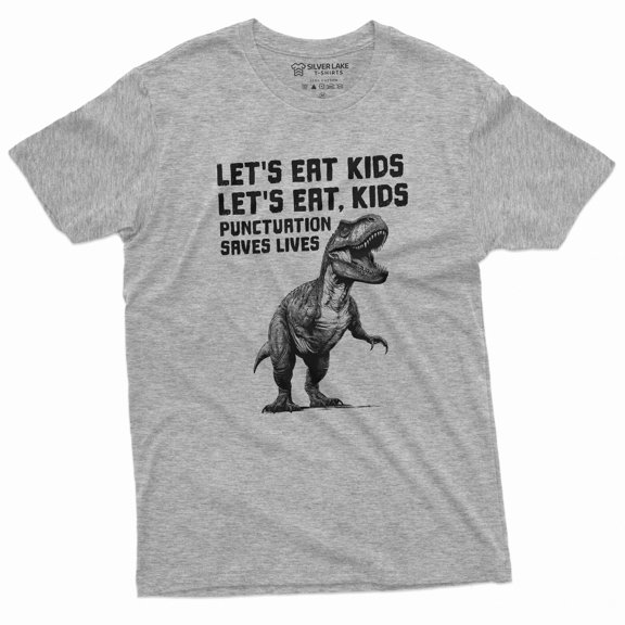 Back to school T-shirt Grammar punctuation tee shirt Let's eat, kids Tee Shirt school college tee (X-Large Grey)