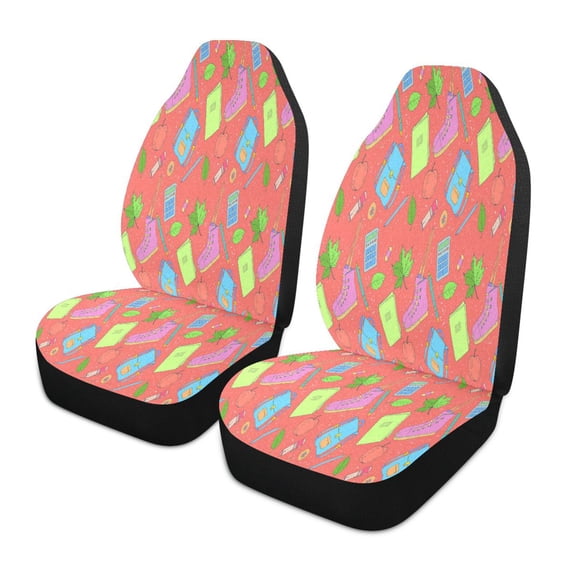 Back to school supplies pattern(11) Car Seat Cover 2 Piece Set Saddle Blanket Carseat Universal Fit for Vehicle Sedan SUV
