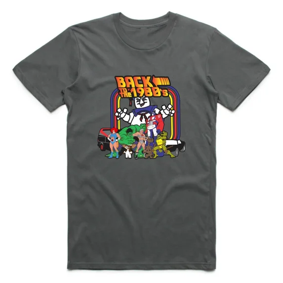 Back to the 80's Icon Superheroes Cartoon Character&nbsp;T-shirt ,Charcoal Color,Size L
