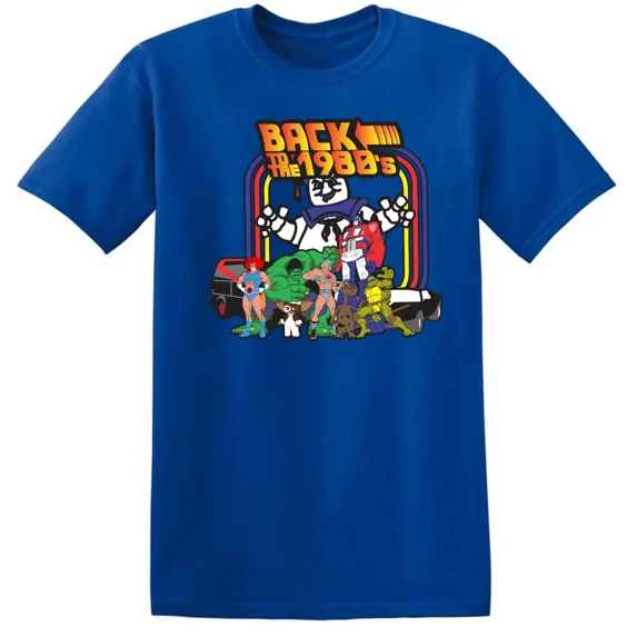 Back to the 80's Icon Superheroes Cartoon Character&nbsp;T-shirt ,Royal Blue Color,Size XL