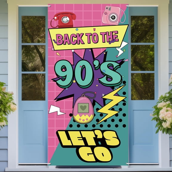 Back to the 90s Door Banner | 3x6 Ft Retro Party Decor | 90s Hip Hop Photo Booth Prop | Polyester 3m String Set