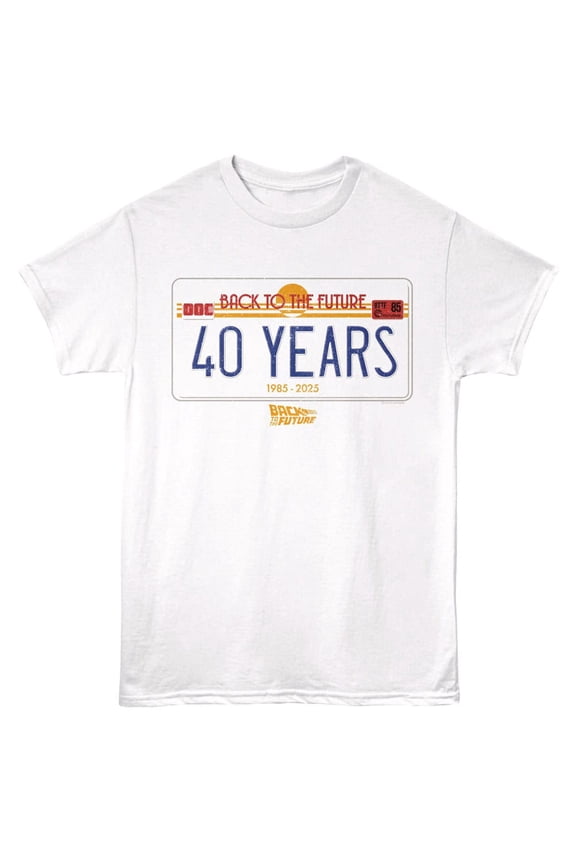 Back to the Future 40 Years Plate Men's T Shirt (White, Adult5XL)