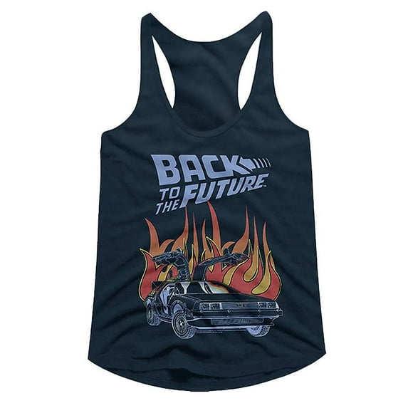 Back to the Future Flames Midnight Navy Women's Racerback Tank Top T-Shirt