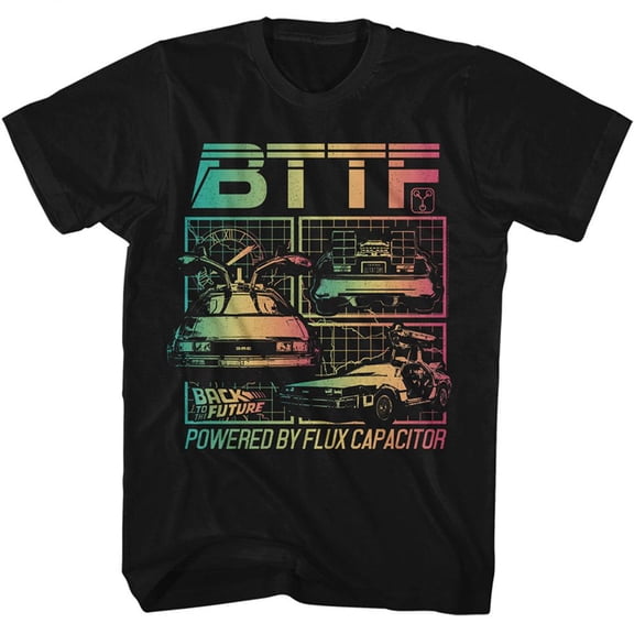Back to the Future Powered By Flux Capacitor Black Adult T-Shirt