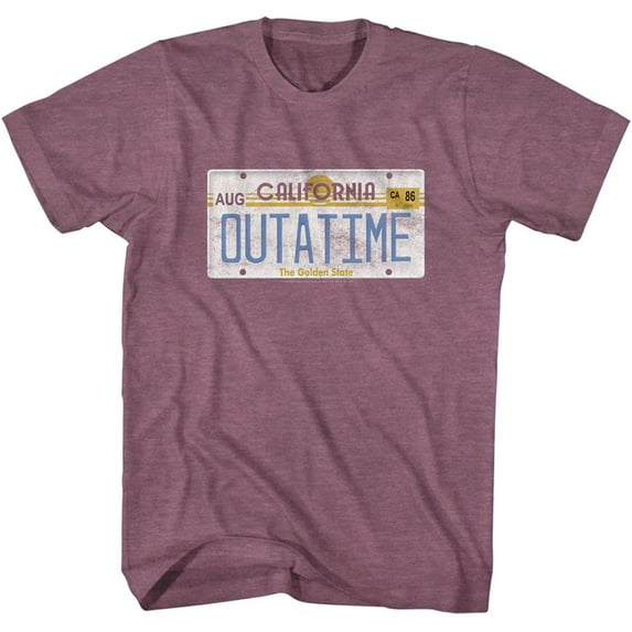 Back to the Future Tag Light Maroon Heather Adult T-Shirt
