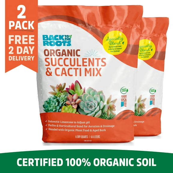 Back to the Roots 6qt Organic Succulents and Cacti Soil (2 packs)