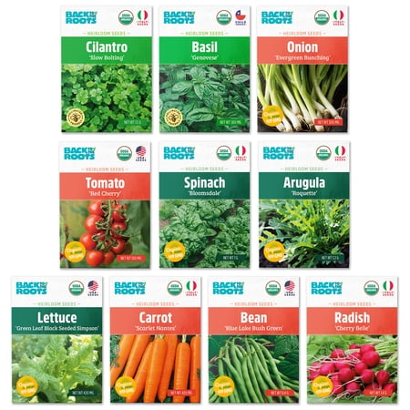 Back to the Roots Beginner's Organic Vegetable Garden Seeds Variety Pack (10 Pack)