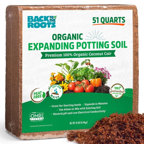 Back to the Roots Organic Coir, MVR151 Quart Expanding Soil, Great for Seeds and Potting