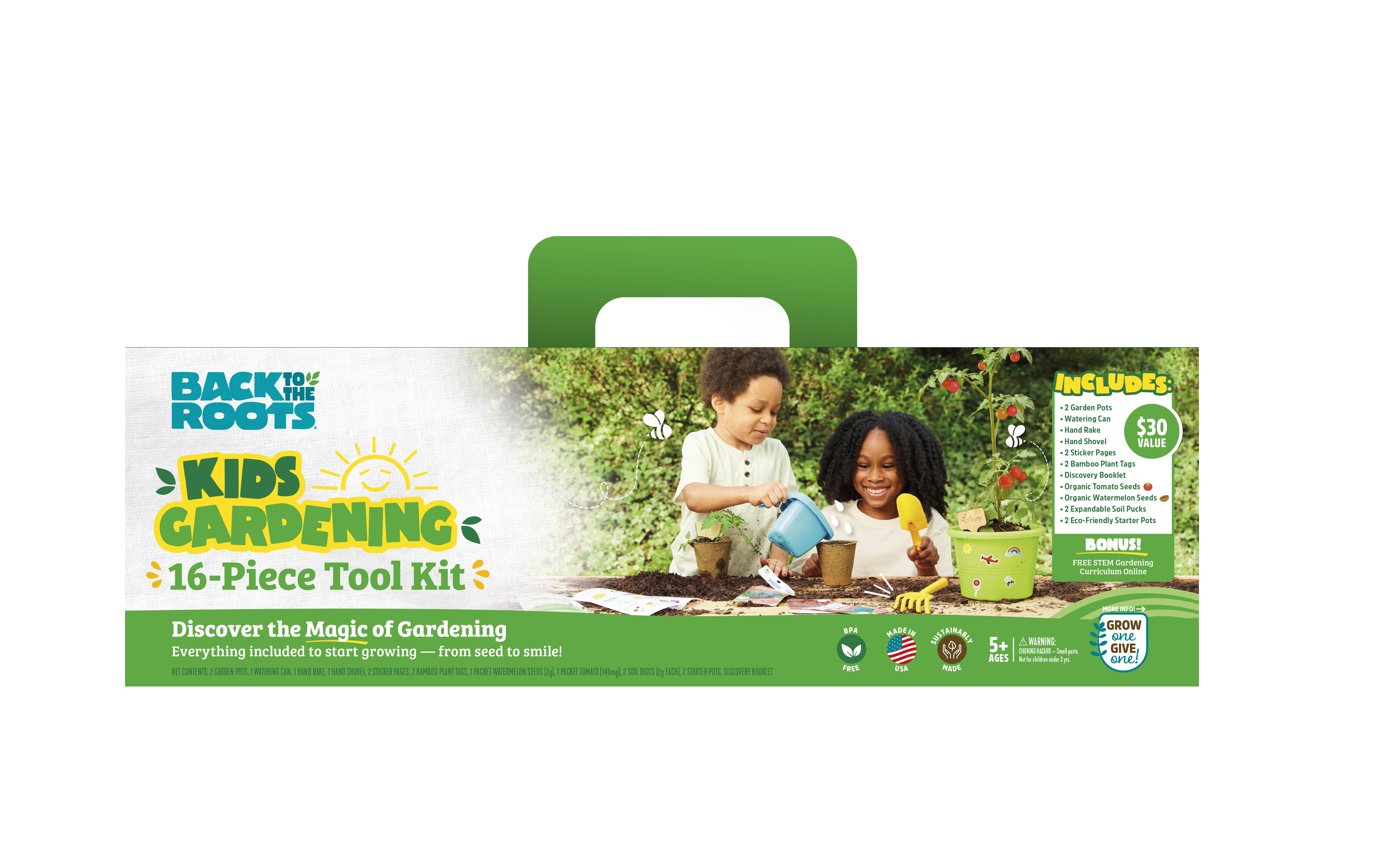 Back to the Roots Kids' Gardening Tool Kit with Organic Seeds, 16 Piece Set - image 1 of 7