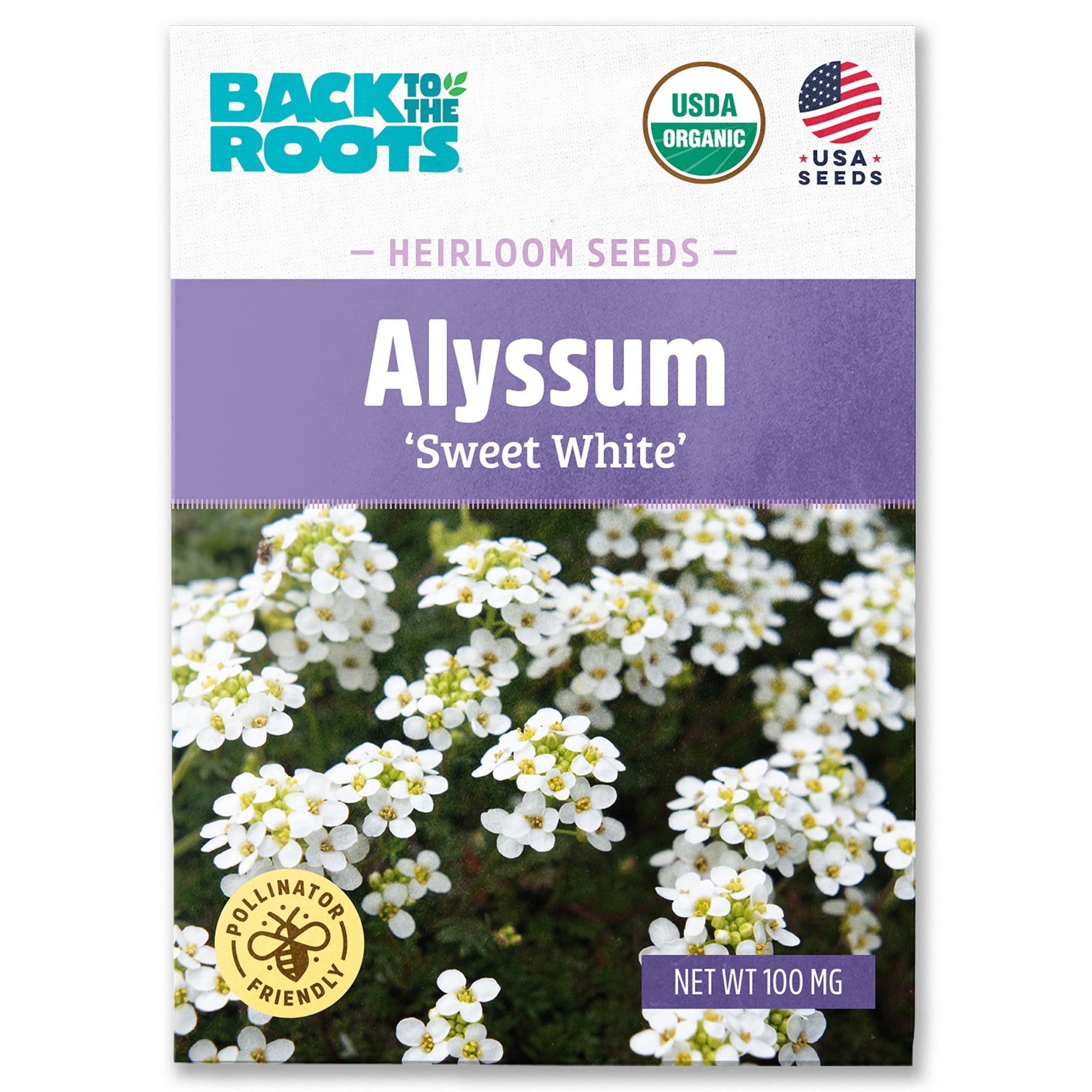Organic Sweet White Alyssum Flower Seeds Packet