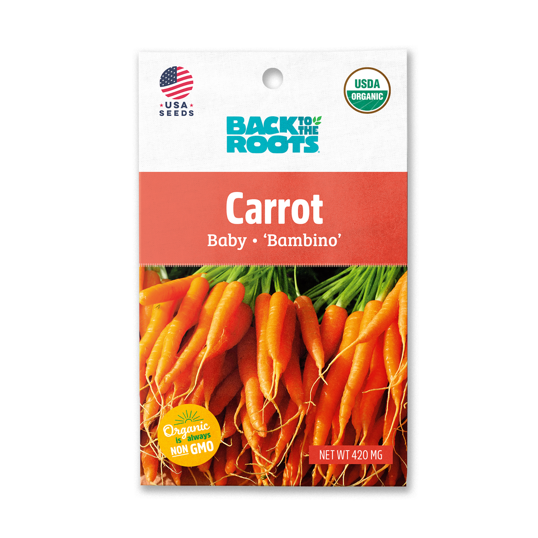 Back to the Roots Organic Bambino (Baby) Carrot Vegetable Seeds, 1 Seed Packet