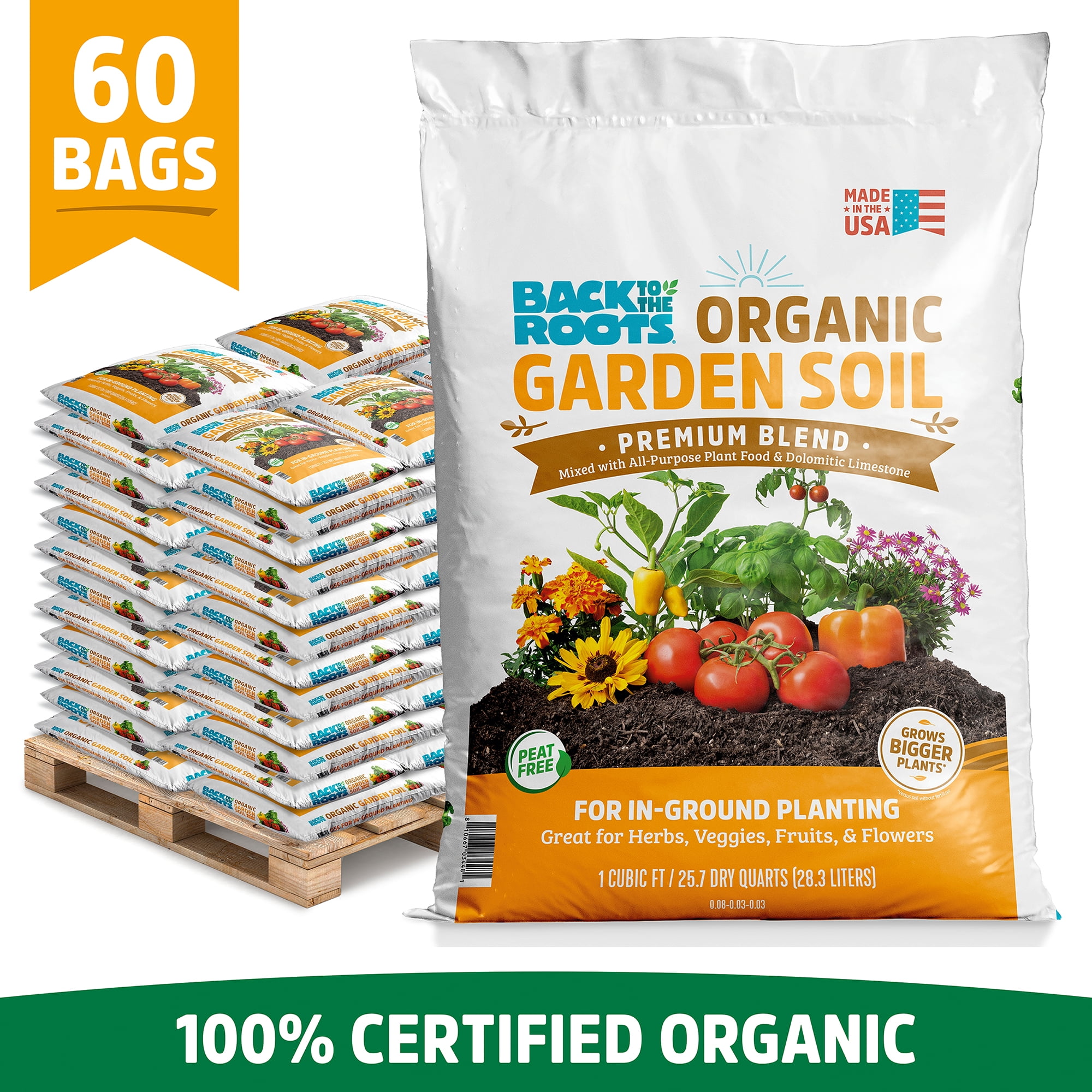 Back to the Roots Organic Garden Soil Pallet, 60 1 cu. ft. bags, 1900lb