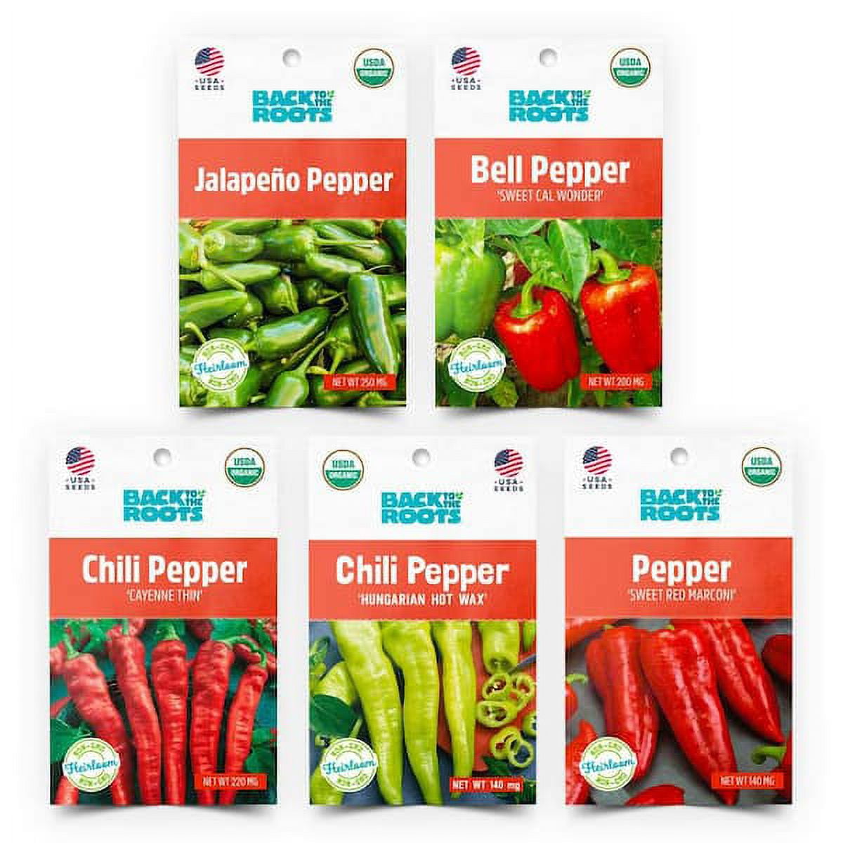 Back to the Roots Organic Peppers Vegetable Seeds Variety (5-Pack ...
