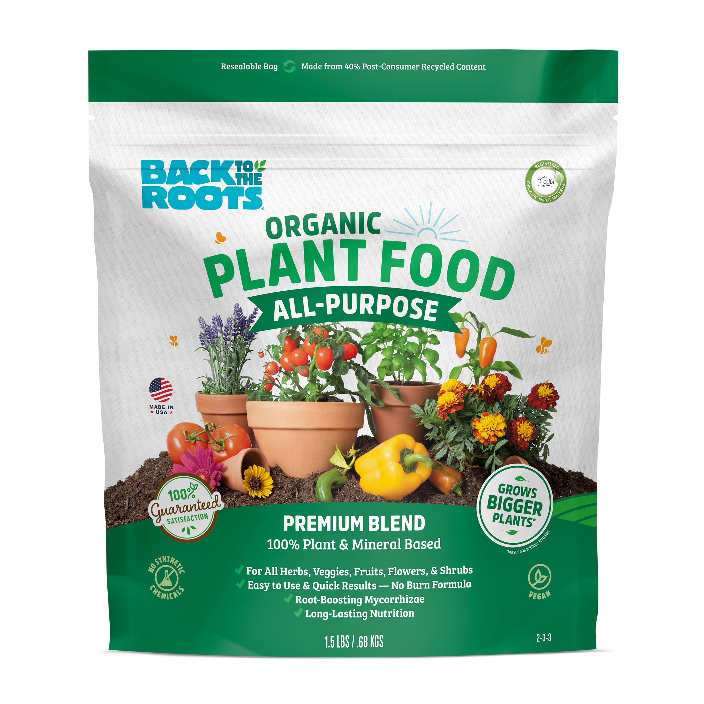 Back to the Roots Organic Premium Blend AllPurpose Plant Food, 1.5 lb