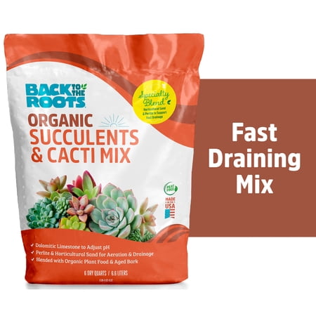 Back to the Roots 100% Organic Succulent & Cacti Mix, Fast-Draining for Healthy Roots (6 Quart)