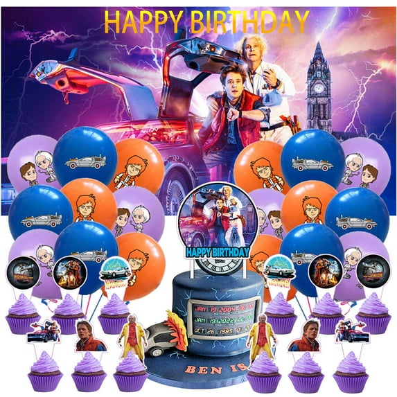 Back to the future Party Supplies Kit Latex Balloons Birthday Decor Banner Decorations Backdrop Cake Topper