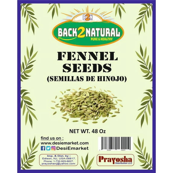 Back2Natural Fennel Seeds (Saunf Sabut) Whole Spice 48oz All Natural ~ Gluten Friendly | NON-GMO | Vegan | Indian Origin