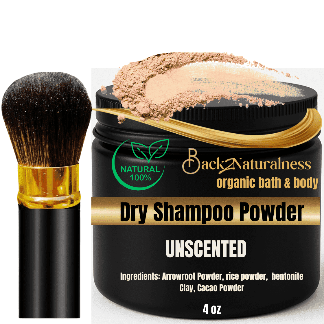 Back2Naturalness Dark Volume Natural Powder with Kabuki Brush for Dark Hair, Unscented, Color Protect, Vegan