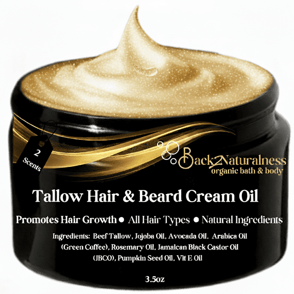 Tallow Topical Leave-In Hair Cream for Textured Hair - Made with Premium Oils & Natural Ingredients - Moisturizes, Hydrates, and Strengthens Hair - 3.5oz - Men & Women-Unscented