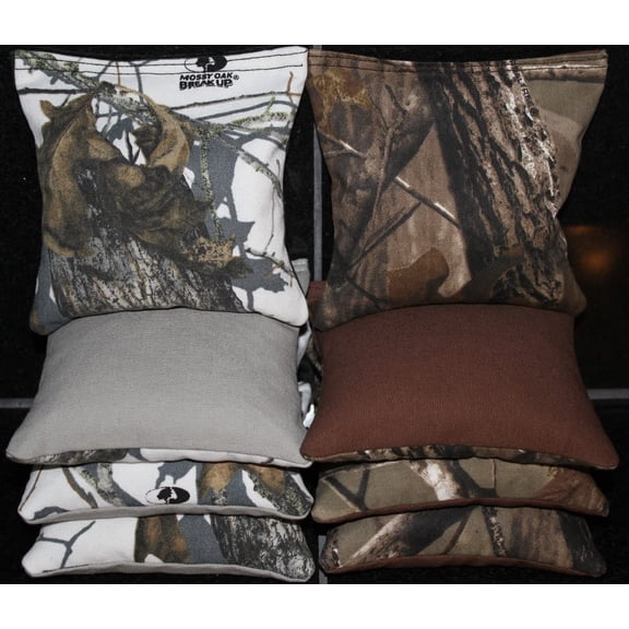 BackYardGamesUSA All Weather Resin Filled White & Brown Hunting Fishing Game Bags Set of 8 Cornhole Bean Bags