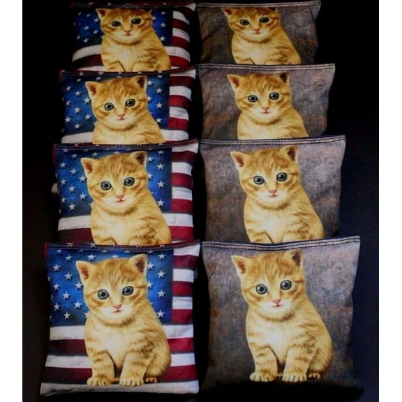 BackYardGamesUSA Patriotic CAT Lovers Kitten RED and Blue Set of 8 Regulation Cornhole Bean Bags B215