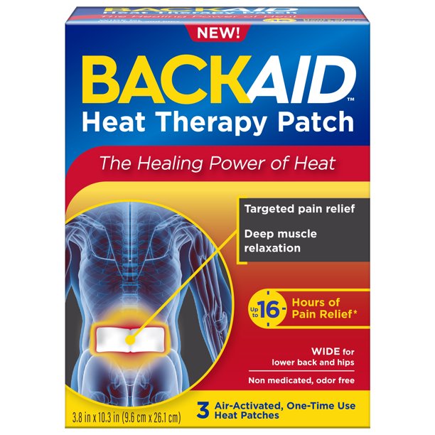 Backaid Heat Therapy Patch, Wide for Lower Back and Hip Pain Relief, 4