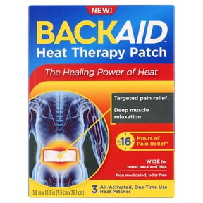 Backaid Heat Therapy Patch for Lower Back and Hip Pain Relief, 4 x 10 Inch, 3 Count