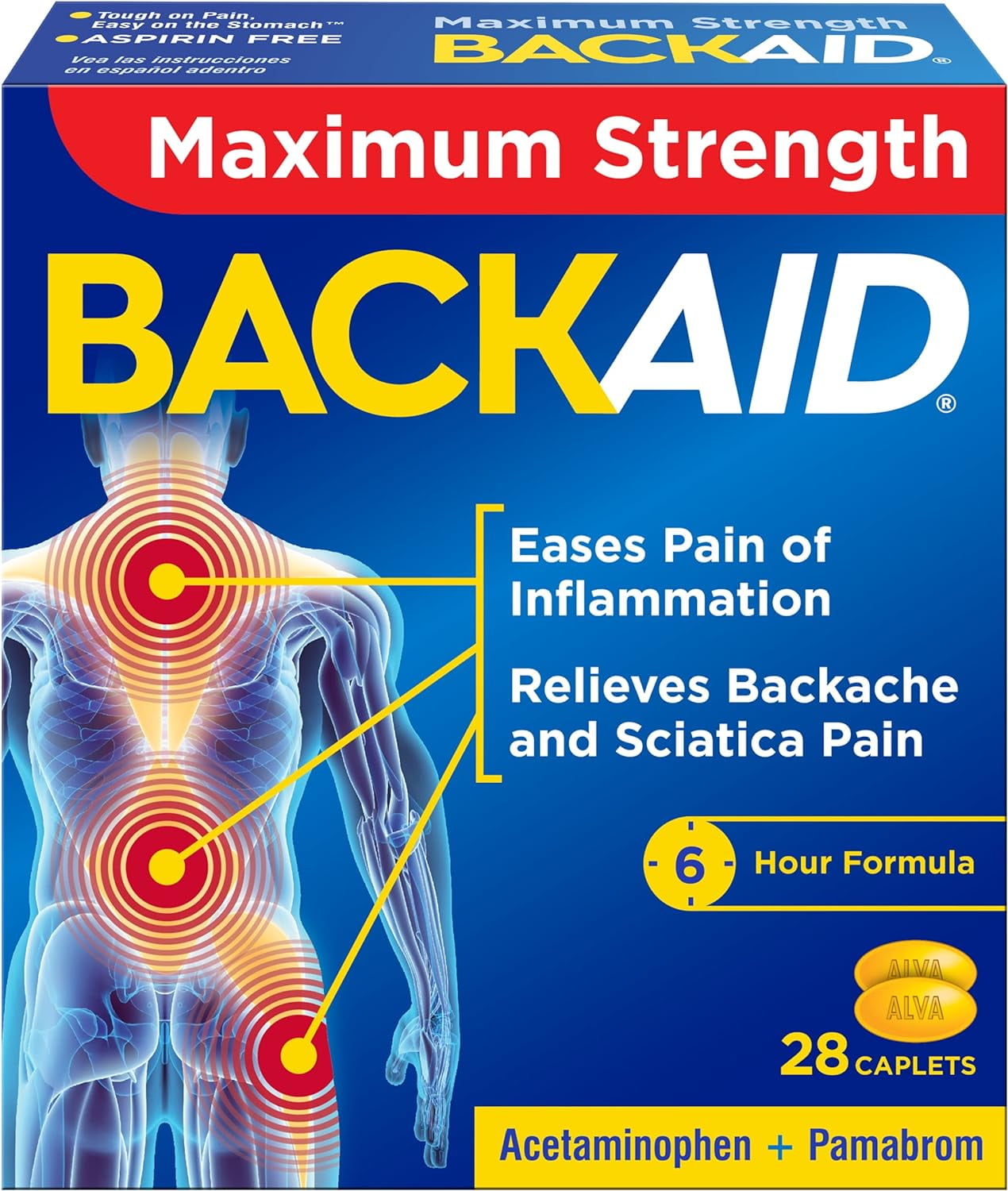 Backaid Max, AspirinFree Pain Relief from Backache, Leg Pain, and