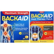 Backaid Max Back Pain Reliever 28 Pills + Heat Patch Back Relief 3 Pads Bundle, 31 Total