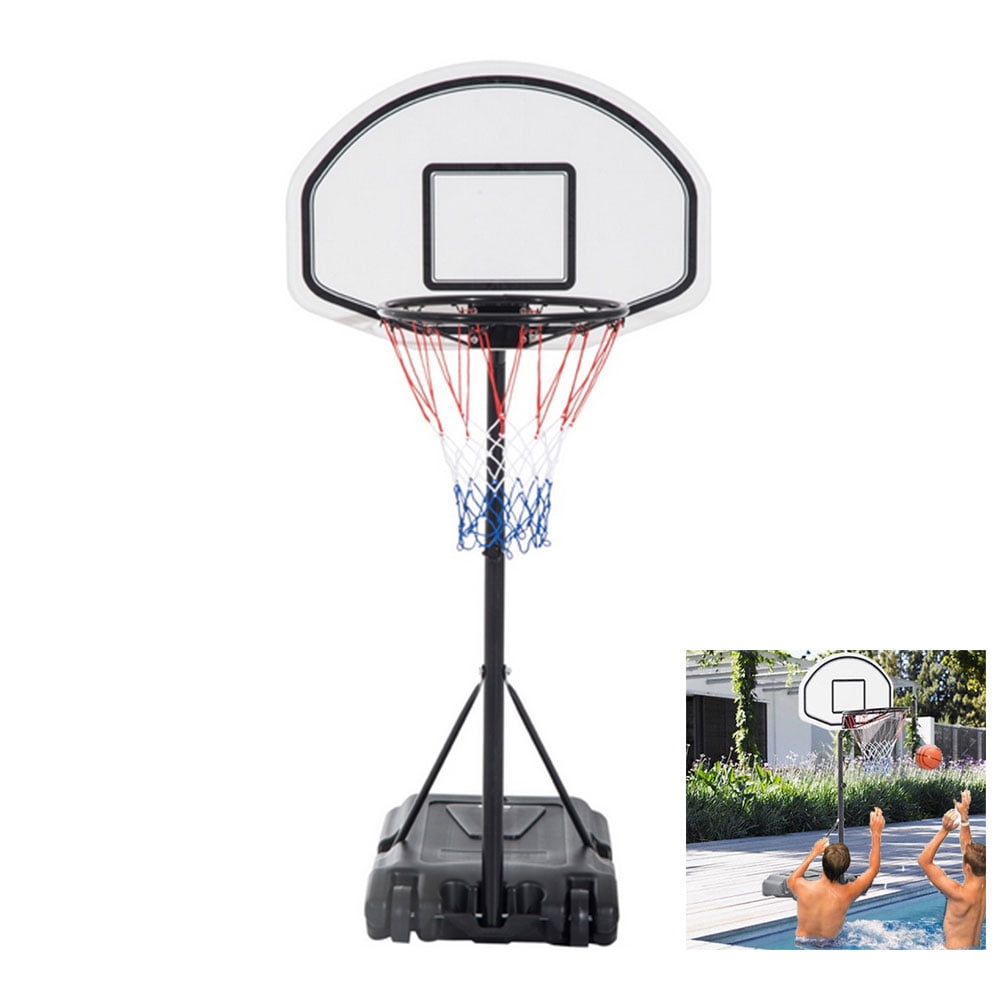 Backboard Adjustable Pool Basketball Hoop System Stand Kid Poolside Swimming Water Maxium Applicable Ball Model 7#, 28" x 19" White & Black