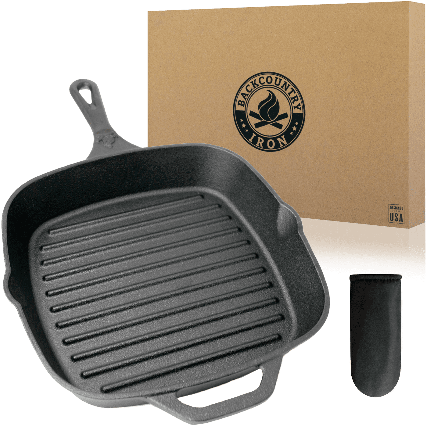 Backcountry Iron 10.5 Inch Square Grill Pan Medium Pre-Seasoned Cast Iron