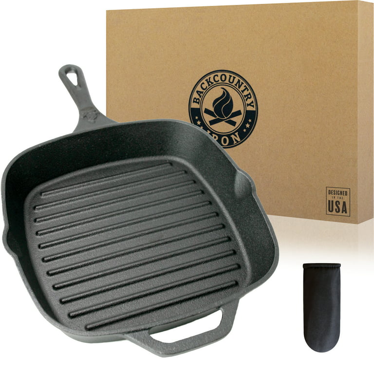 Backcountry Cast Iron 12 Large Square Grill Pan (Pre-Seasoned for Non-Stick Like Surface, Cookware Range / Oven / Broiler / Grill Safe, Kitchen