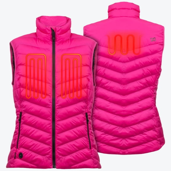 Mobile Warming Backcountry Xtera Heated Vest for Women, 3 Heat Zones, 7.4V Battery Included, PrimaLoft ThermoPlume Puffer, Pink
