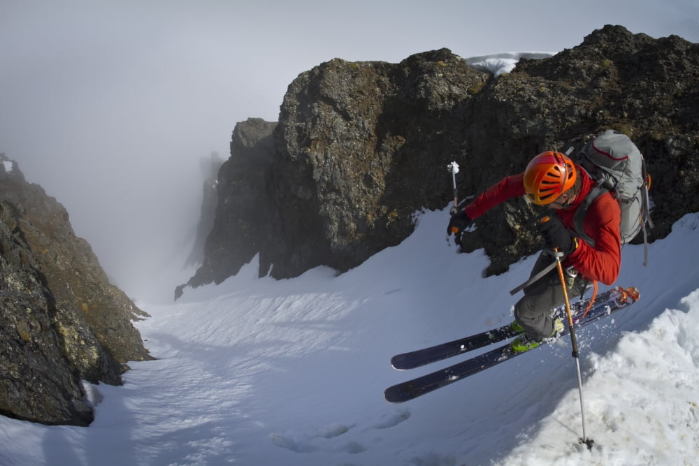 Backcountry skier on West Twin Peak near Eklutna Western Chugach Mountains Southcentral Alaska Winter Canvas Art - Joe Stock Design Pics (19 x 12)