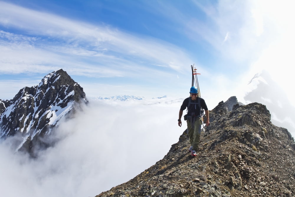 Backcountry skier on West Twin Peak near Eklutna Western Chugach Mountains Southcentral Alaska Winter Canvas Art - Joe Stock Design Pics (19 x 12)