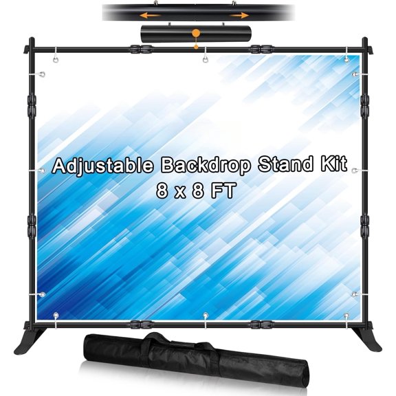 Backdrop Banner Stand, 8x8FT Heavy Duty Adjustable Step and Repeat Stand with Carrying Bag for Parties Photo Booth Trade Show