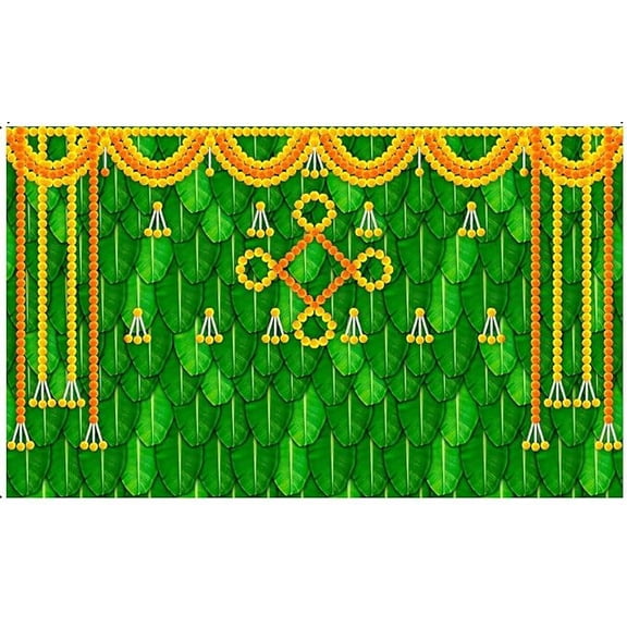 Backdrop Cloth for Fuctions Aritaku Banana Leaf with Orange Yellow Flower Decoration Cloth for All Functions and Photography 8X5