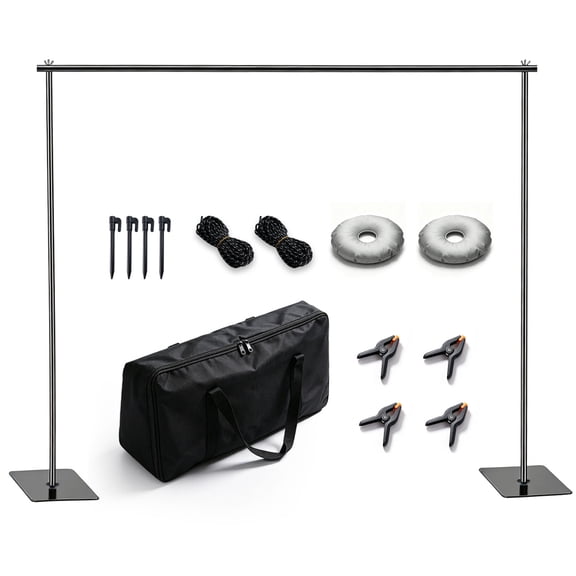 Backdrop Stand,10x7ft(WxH) Adjustable Photo Background Stand with Upgrade Rod,Heavy Duty Flat Base,Metal Pipe and Drape Frame for Wedding,Birthday Party,Decorations,Photography Studio