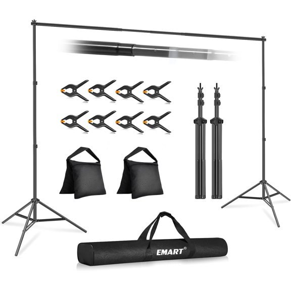 Backdrop Stand 10x7ft(WxH) Photo Studio Adjustable Background Stand Support kit with 2 Crossbars, 8 Clamps, 2 Sandbags and Carry Bag for Parties, Events Decoration, Wedding, Photography