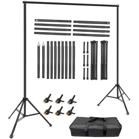 Backdrop Stand 10x8ft (WxH), Photography Background Stand for Parties, Adjustable Photo Backdrop Stands Kit for Wedding, Photo Booth, Party, Decoration, Balloon, Projector Screen