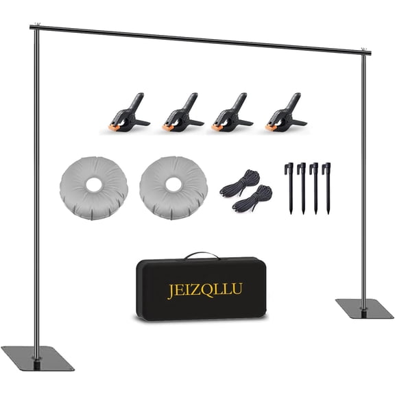 Backdrop Stand, 6.5ft Height 9ft Width Adjustable Photography Background Support Poles with Heavy Duty Flat Base, Photo Metal Steel Pipe and Drape Frame Kit for Parties Birthday Wedding